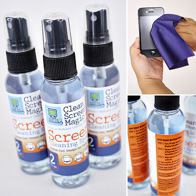 Screen Cleaner Kit 3 Pack & Microfiber Cloth For Cell Phone/computer 2oz Bottles