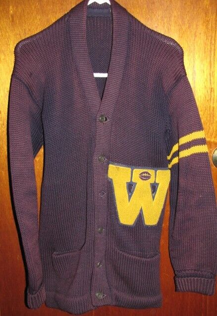 Old Vintage Heavy Wool "w" Varsity Football Letterman Sweater Cardigan