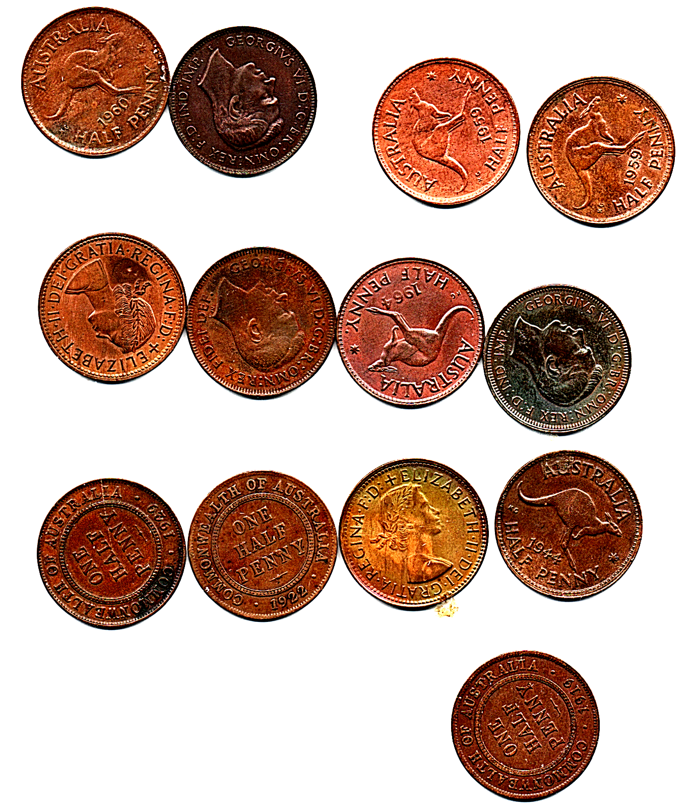 15 AUSTRALIA HALF PENNY COINS - TWO ARE IN VERY NICE CONDITION