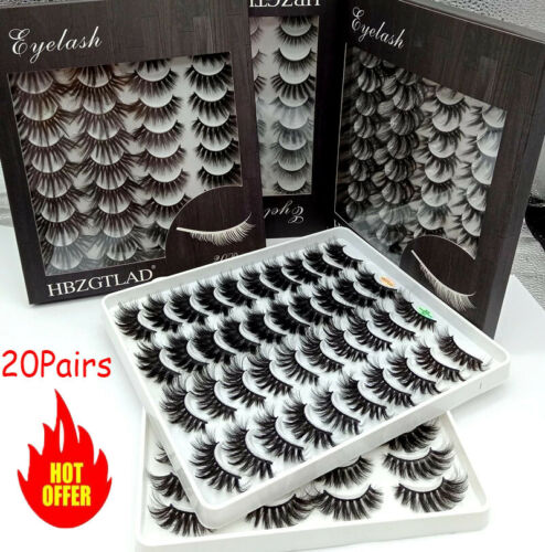 20 Pair/box 3D Natural Bushy Eyelashes Mink Hair Eye Lashes Black Cross False ^@