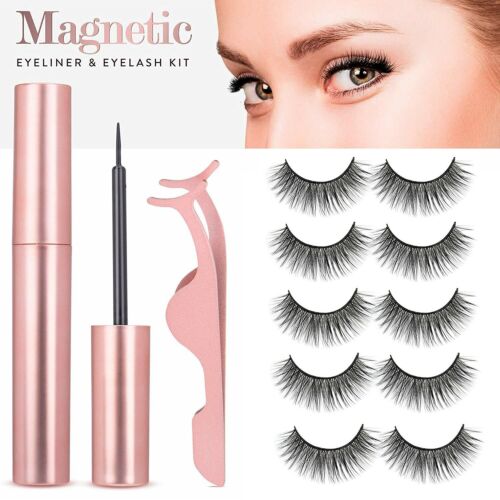 5 Pairs Magnetic Eyelashes Set with Magnet Eyeliner & Tweezer Kit Waterproof